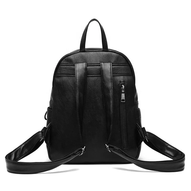 Korean Fashion Style Black Backpack Trendy Waterproof Casual Travel Bag Soft PU Leather School Backpacks for Girls