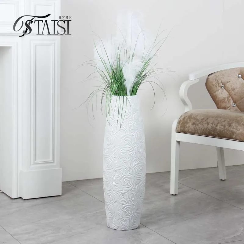 V259 Home decor ceramic white tall vases lounge corner decorative large floor vase for pampas grass