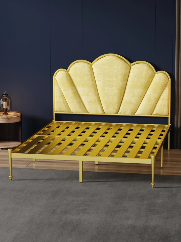 2021 Hot selling shiny golden frame white black gold double bed king size queen size metal beds