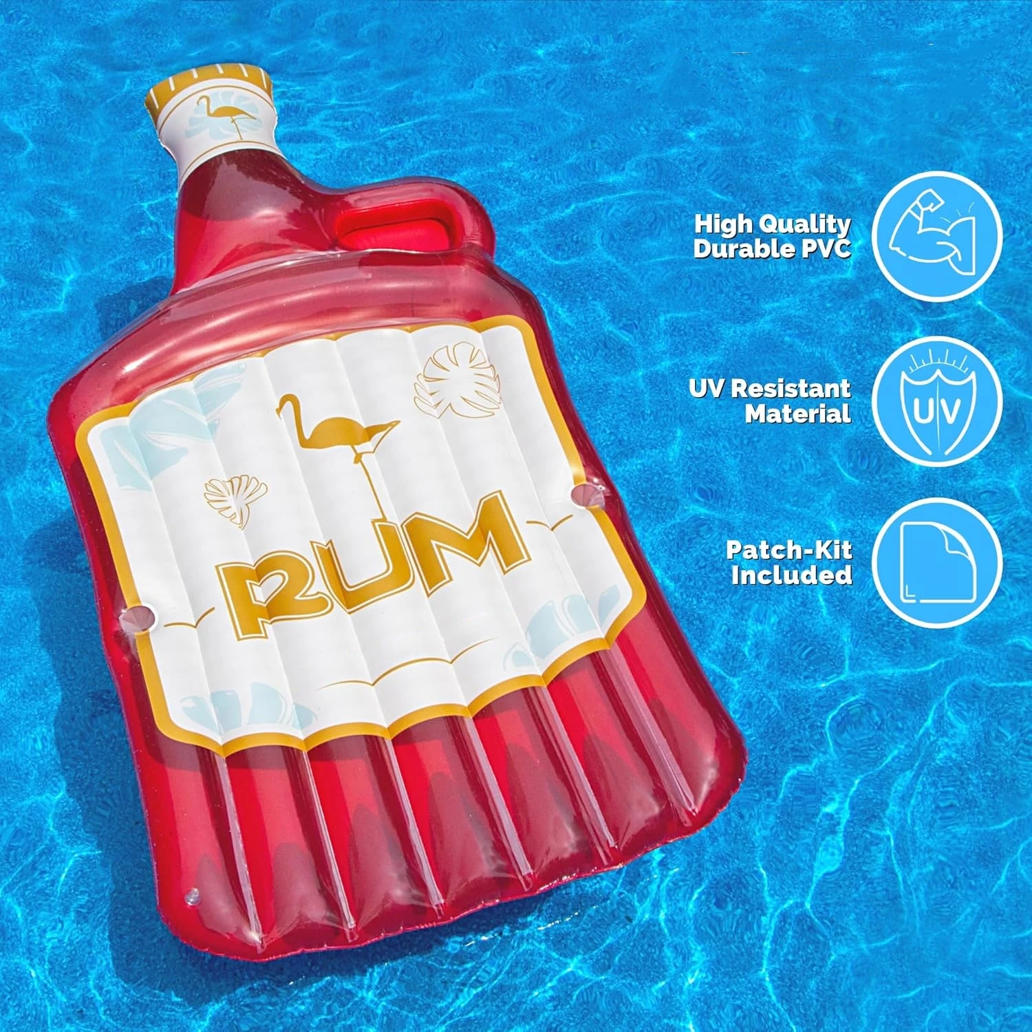 Inflatable Rum Runner Pool Island Red 105 x 54 inches For Adults and Kids Summer Fun Party