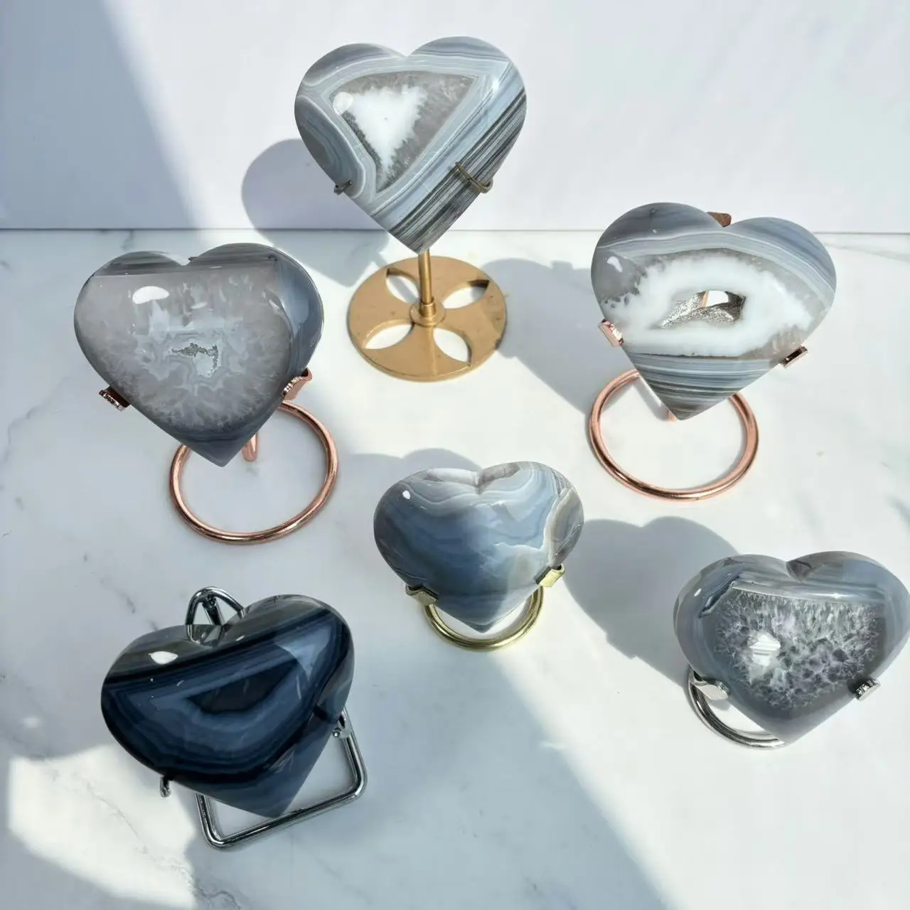 Natural Agate Stones Heart Shape Crystal Stones Carving Wholesale Agate Heart For Decoration