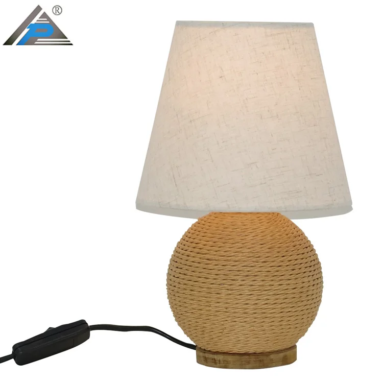 Bedroom Living Room Home Decor Creative Handmade Fabric Shaped Table Lamp with Rattan Base
