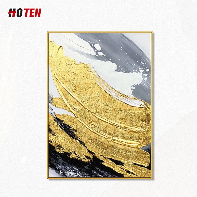 Pure hand-painted oil painting modern minimalist abstract decorative painting golden surging gold foil hanging painting