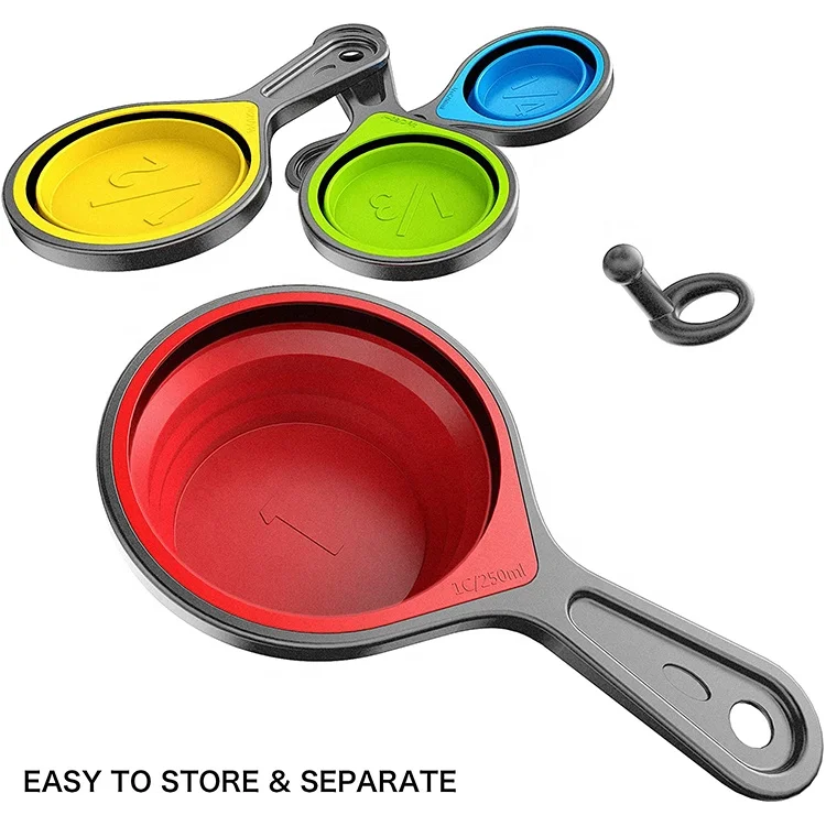 
High Quality 4 pcs Foldable Silicone Measuring Cup Set For Baking and Cooking 