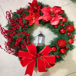 Red Flower Lanterns Christmas Wreaths Holiday Christmas Venue Decoration Props Wreath Ornaments Door Hanging Christmas Wreaths