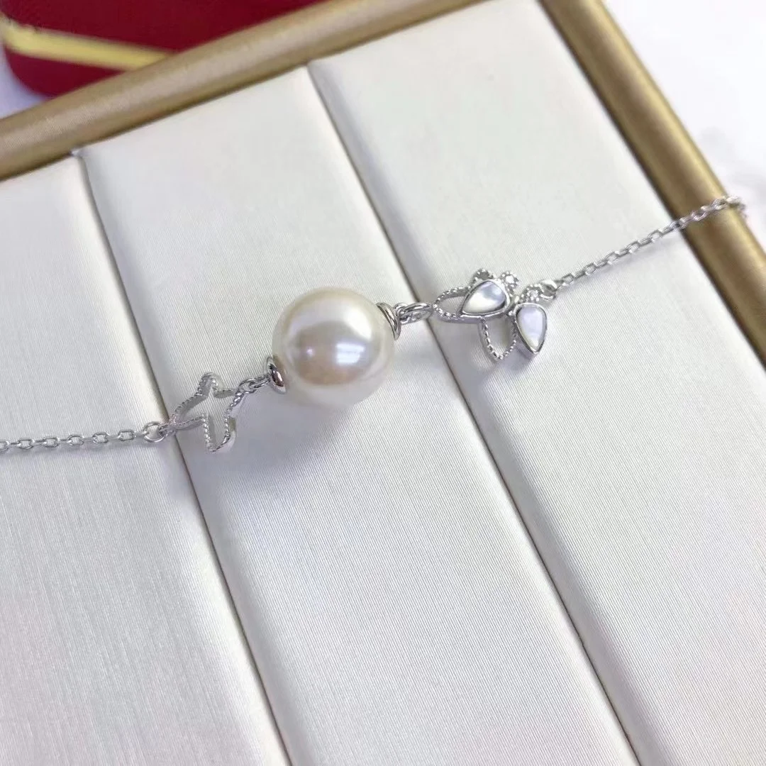 B395 8-9mm 925 sterling silver gold plated wholesale freshwater pearl charm bracelet  bangle fancy jewelry for women