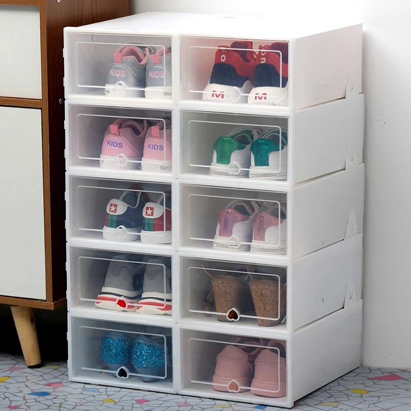 
PP Plastic Transparent Shoe Display Box Dustproof Moistureproof Thickened Flip Drawer Clear Shoe Storage Box 