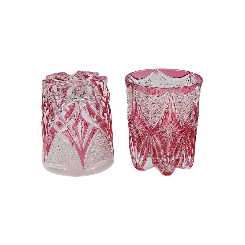 hand made pink crystal cut to clear wine glass tumbler