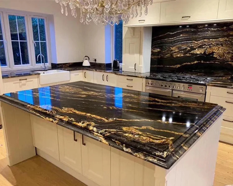 GOLDTOP OEM/ODM granito роскошные натуральные Высокопроизводительные космические черные золотые гранитные столешницы столешница для домашнего декора