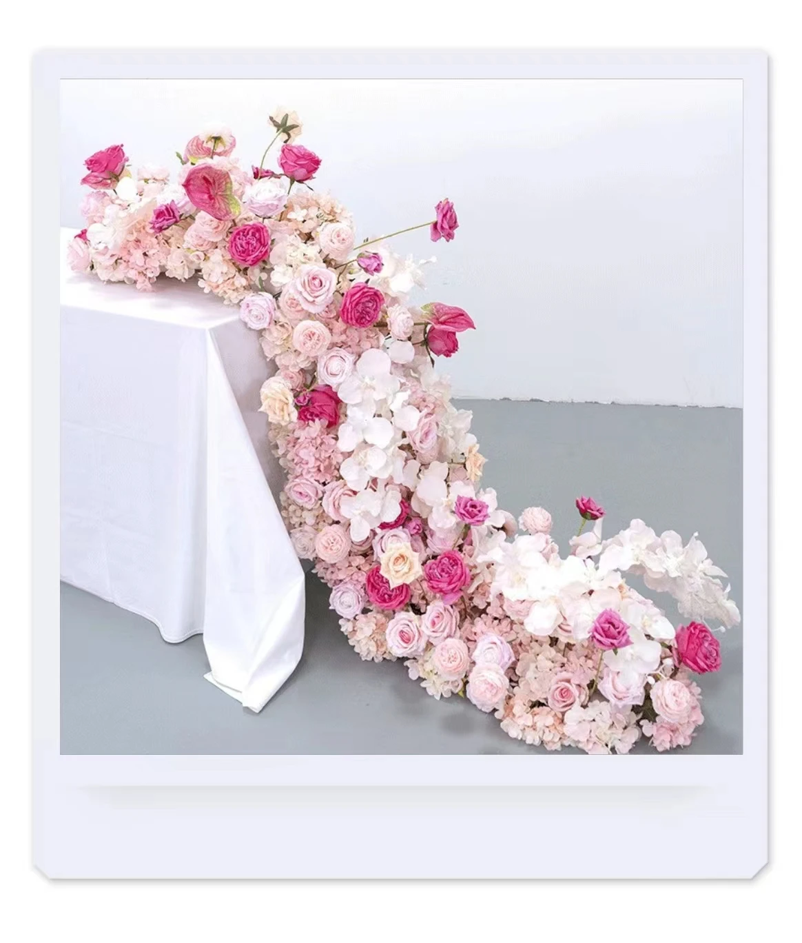 200*40cm Artificial Rose Table Runner Flower Row for Wedding Party Events Window Display & Photo Shoot Wedding Decorations