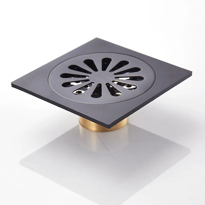 Solid Brass Square black Floor Drain 4 inch Bathroom Shower Floor Drainer
