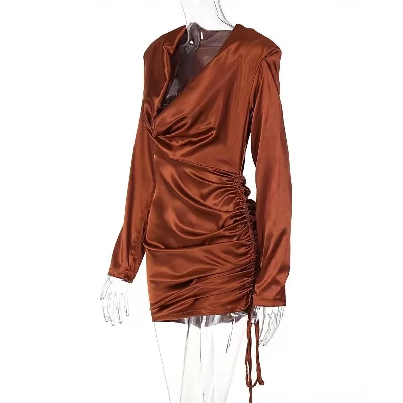 Женское блестящее платье с глубоким v-образным вырезом, длинным рукавом и глубоким v-образным вырезом