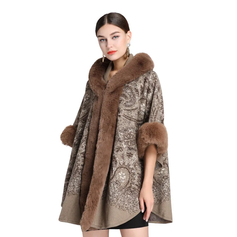 Elegant Winter Faux Mink Fur Cardigan Shawl Warm Hooded Coat