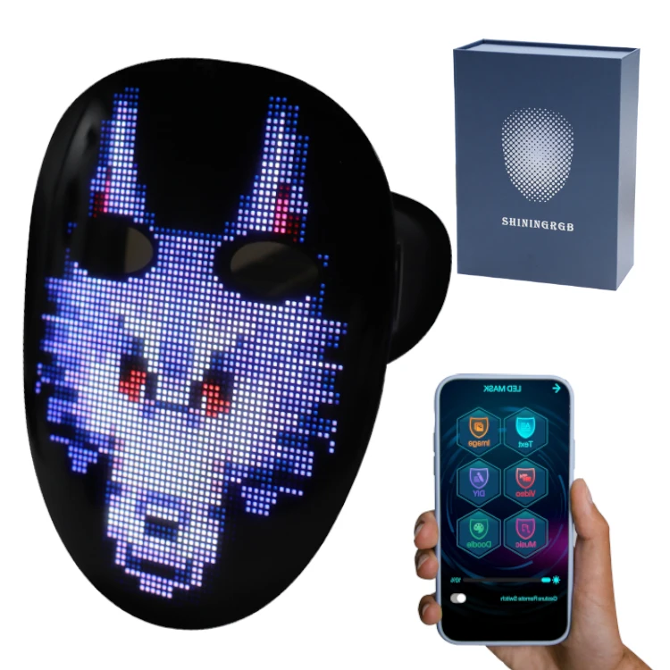 ShiningRGB Programmable Led Mask play HD video With WIFI for Halloween Masquerade Party Cosplay Occasion phone mask