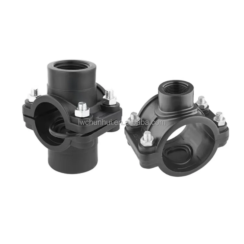 China Factory Drip Irrigation System Pipe Plumbing Tubing Thread 4 Screws Fittings Plastic PP Clamp Saddle
