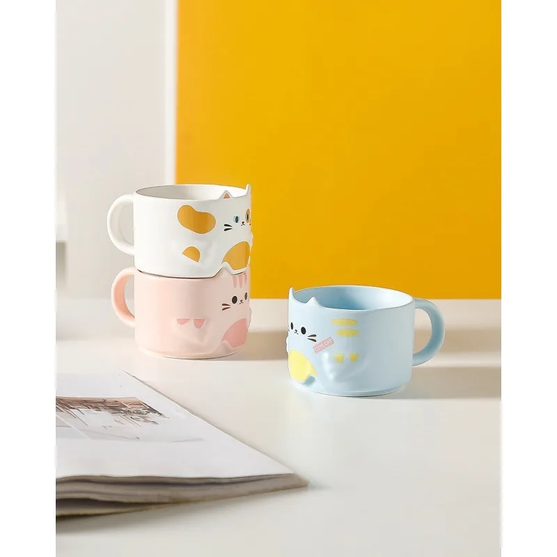 10oz Stackable Cat Design Household Couple Ceramic Latte Mug