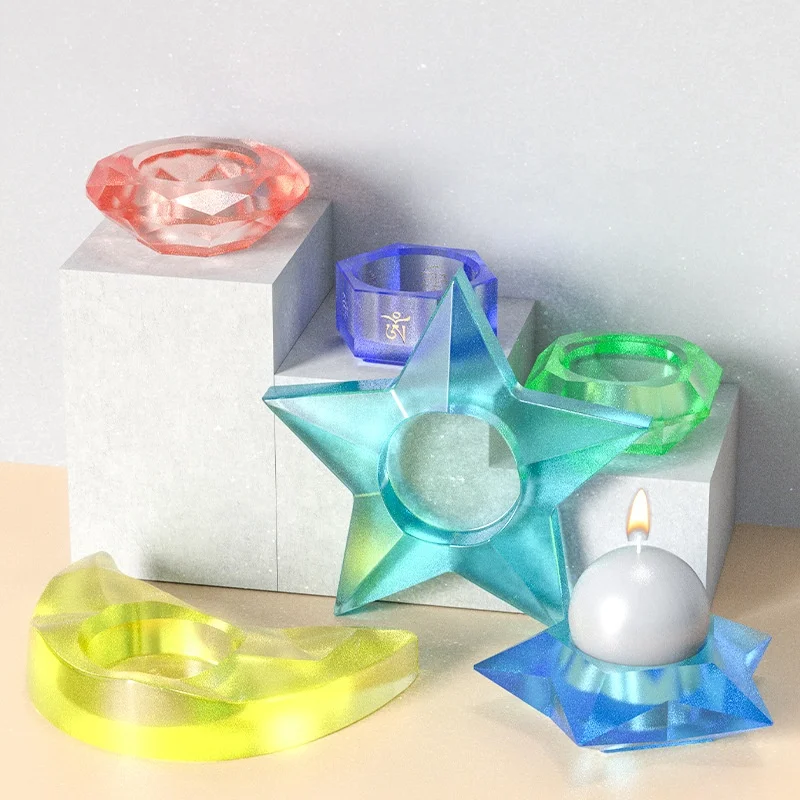 DM377 DIY Moon Candles Diamond Shape Creative Candlestick Molds Candle Holder Storage Resin Mold Silicone Jewelry Making