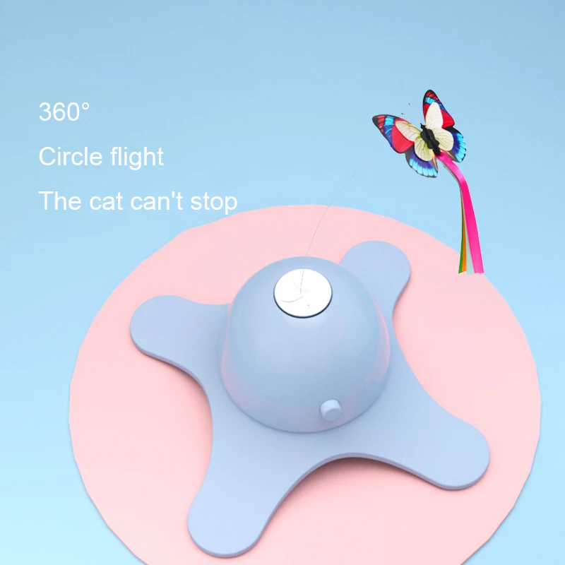 Electric Cat Toys Stick Interactive Stable Automatic Butterfly Teasing Cat Toy Self-help Play Self Rotating Turntable Cat Toy