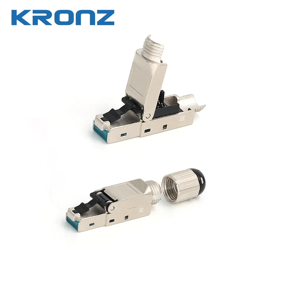 KRONZ Tool-Free RJ45 Connector 8P8C Zinc FTP Alloy Shielded Termination Plug CAT8 Shielded Modular RJ45 Connectors