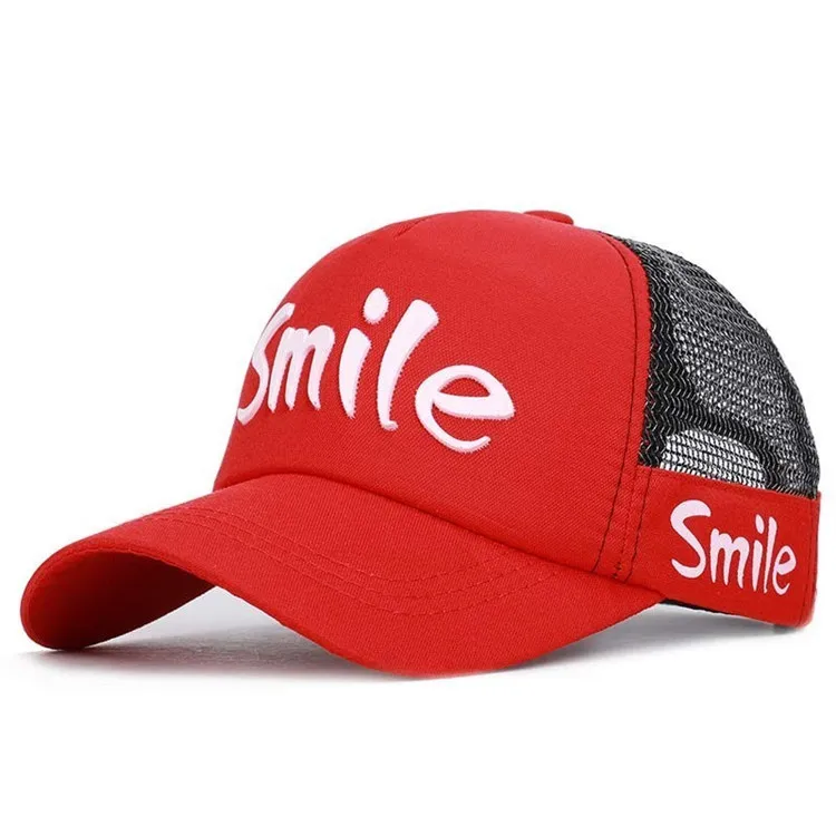 3d Embroidery Child Smile Letter Baseball Cap Mesh Trucker Hat For Boys Girls 2-8Yrs Red White Pink Lavender Black