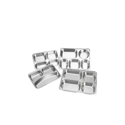 Food Tray Canteen Fast Steel Metal Thali Plate Set Serving With Lid Hospital Stainless Plates Lunch Rectangular Kitchen