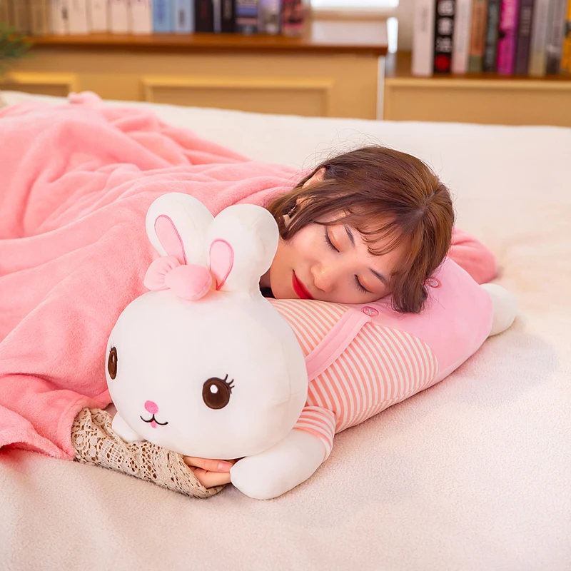 Custom 2 in 1 Rabbit Stuffed Animal Pillow blanket set plush toys