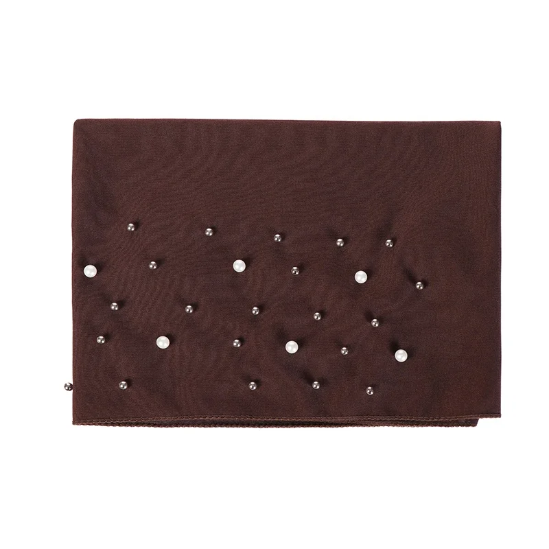 2020 Muslim Hijab Women Arab Pearls Head Scarf Plain Color Indian Cotton Cap