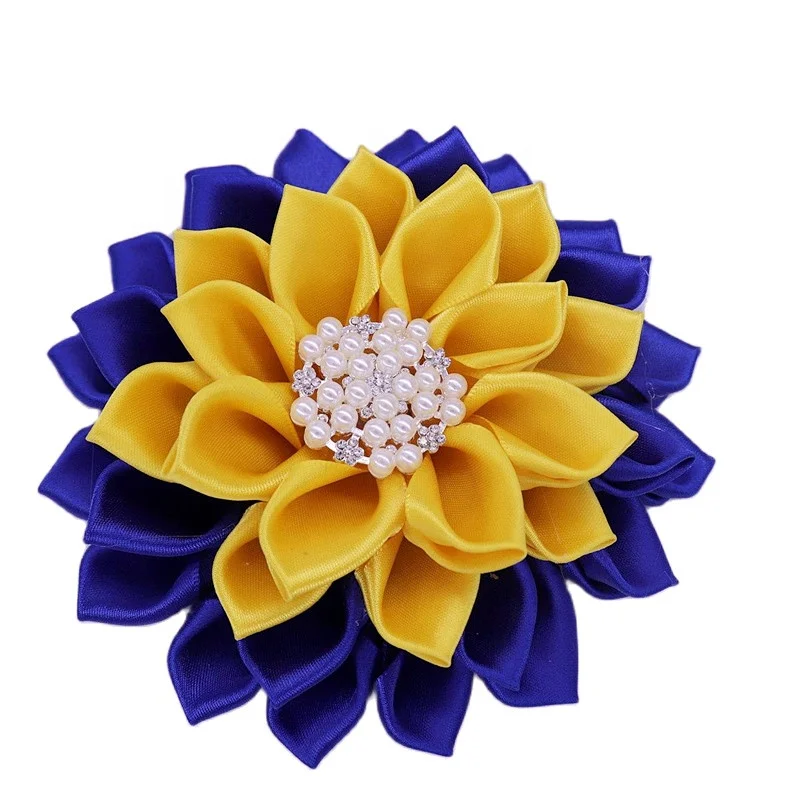 Royal and yellow sigma 1922 years satin layer large size pearl poodle greek sigma gamma rho flower pins brooch corsage