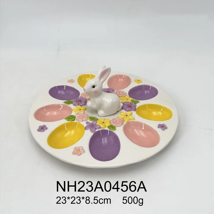 Ceramic Easter Chick Multi-Grid Egg Tray Painted Easter Series Egg Tray Spring Animal Shape Tableware for Kitchen