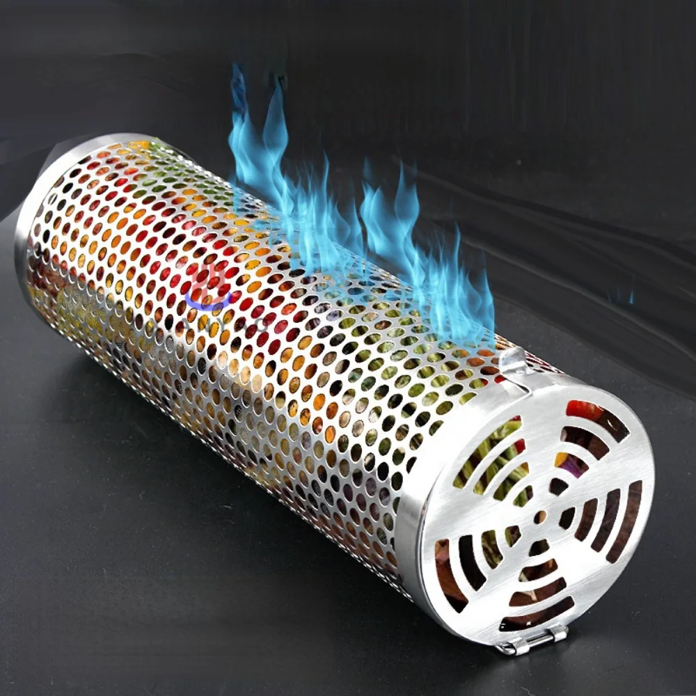 Portable Round Tube Cylinder Rolling Grilling Basket Stainless Steel Grill Mesh Useful Rolling Grilling Basket