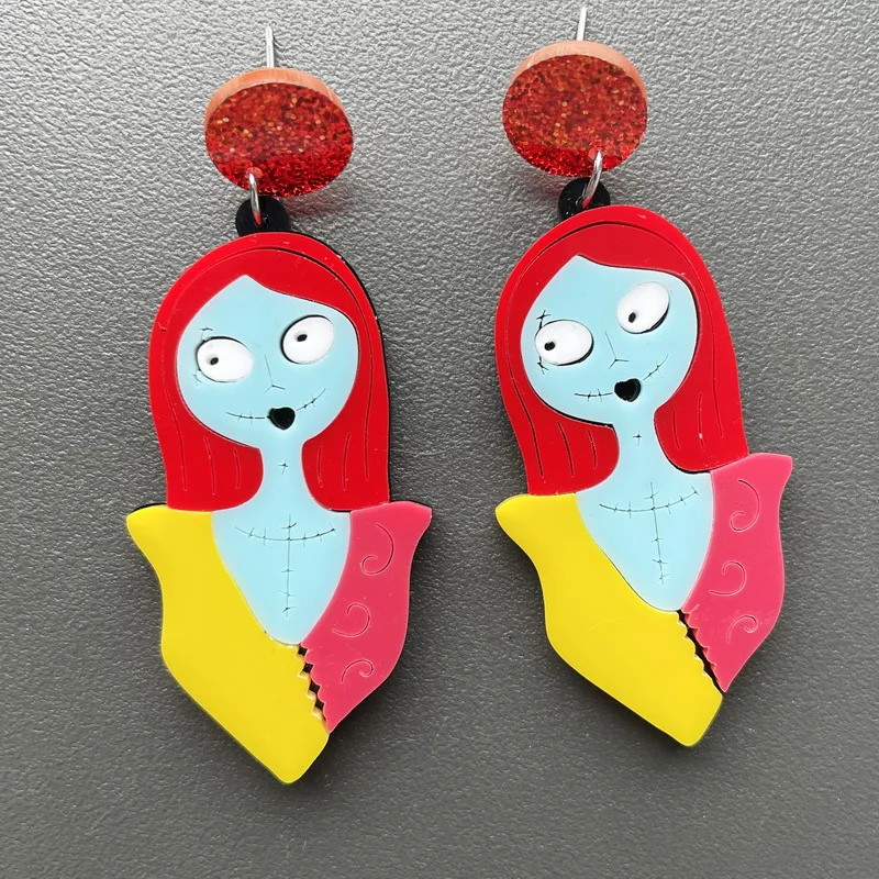 Halloween Black Ghost Doll Mr. Skeleton Mouth Pumpkin Lips Tongue Stud Earrings