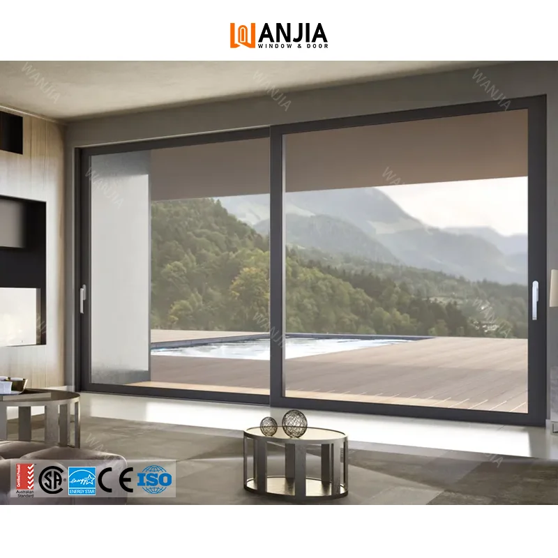 WANJIA NFRC CSA Customized Residential House Heavy duty heat insulation automatic sliding door aluminum patio glass door