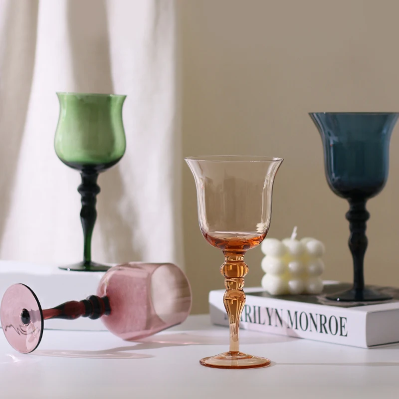 Colored Wine Glass Goblets Vintage Glass Wine Drinking Glasses Cup Vintage Wine Glasses
