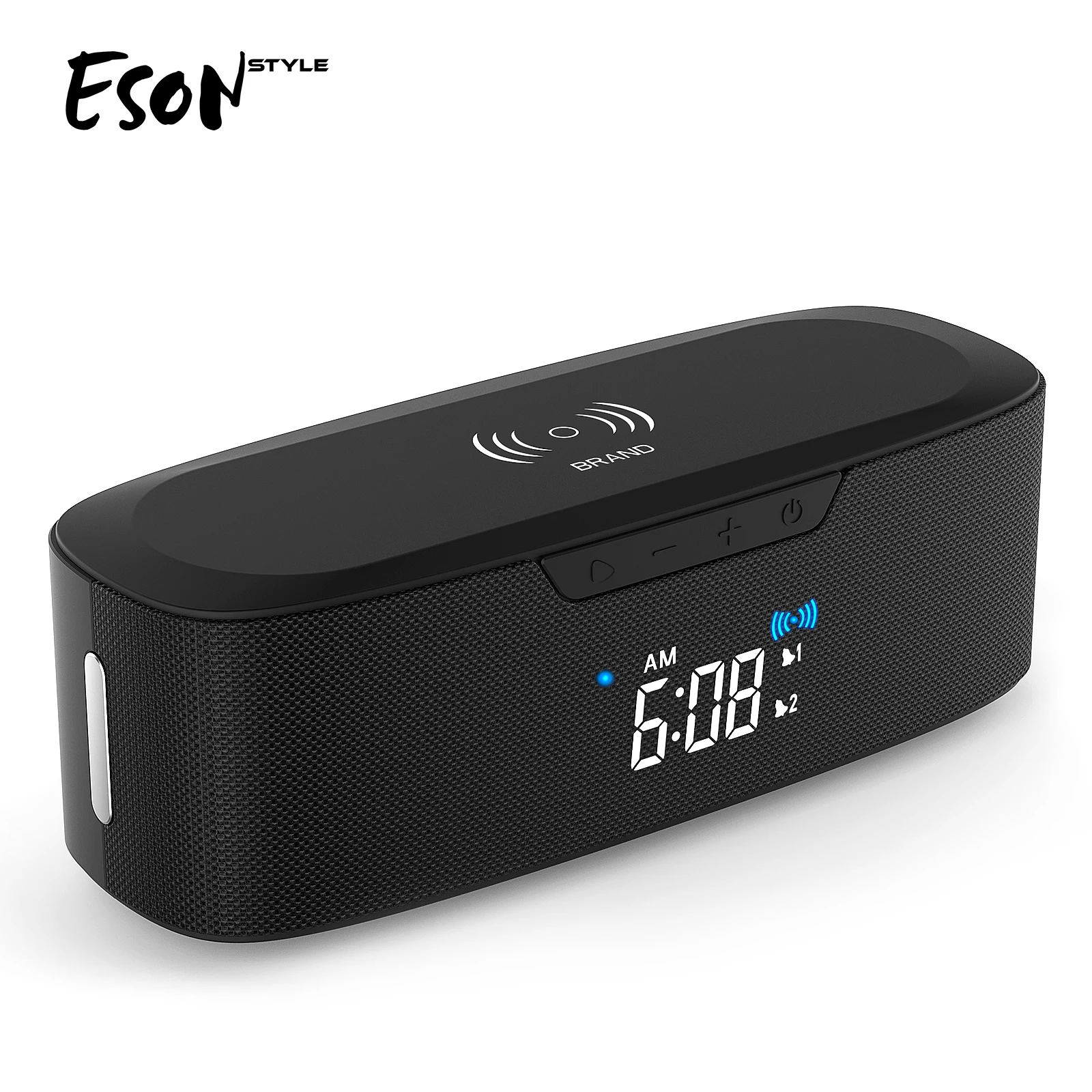 Eson Style Home Theatre System Dual Alarm Clocks Subwoofer Radio Fm 20W 3.7V Tws Wireless Charger Bluetooth Speakers
