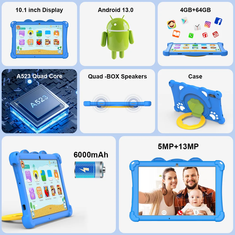 NEW 2024 10.1 Inch  4GB+64GB Child Tablet Android 13.0 WlFl writing tablet for kids Educational Reading Machine KidsTablet