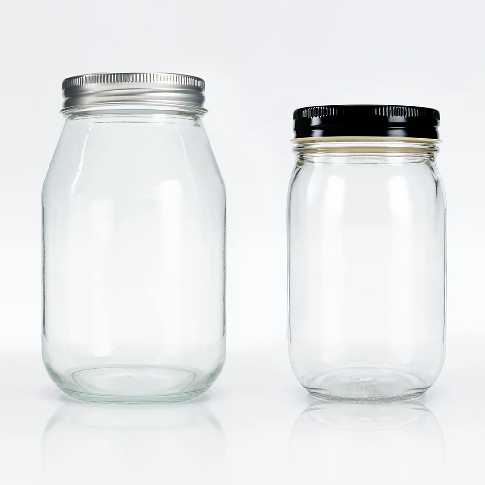 12oz 16oz 25oz 32oz Round Empty Clear Mason Canned Glass Jar with Silver Gold Black Lid For Mayonnaise Jars