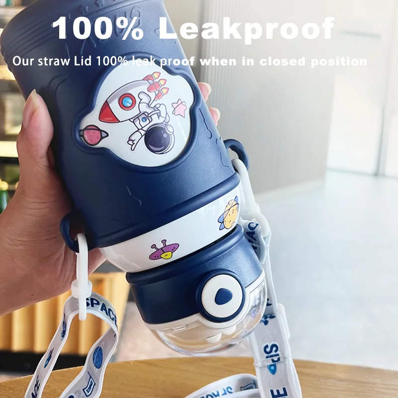 Zoomax 500ml Cute Stainless steel thermos vacuum bottle with strap outdoor portable Cups with lids and straws