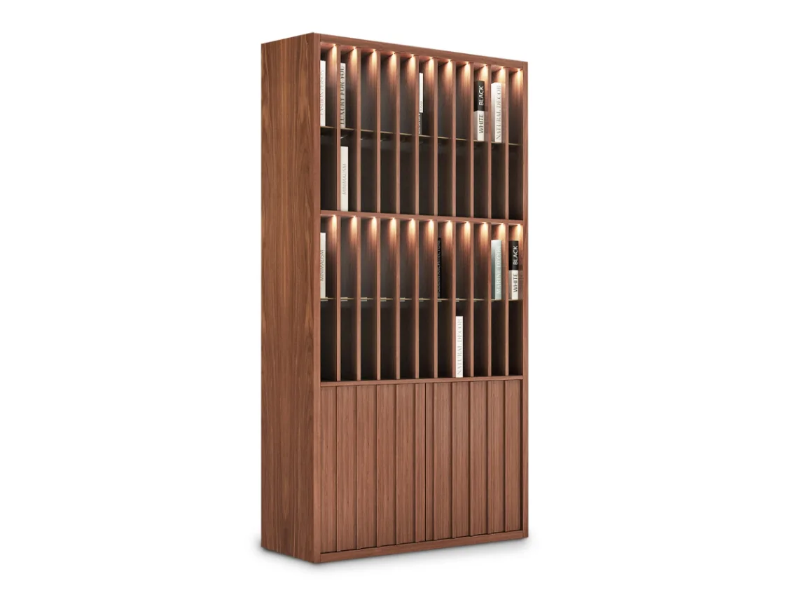 Home Office Room Floor-to-Ceiling Shelf Walnut Ash Wood Storage Bookcase