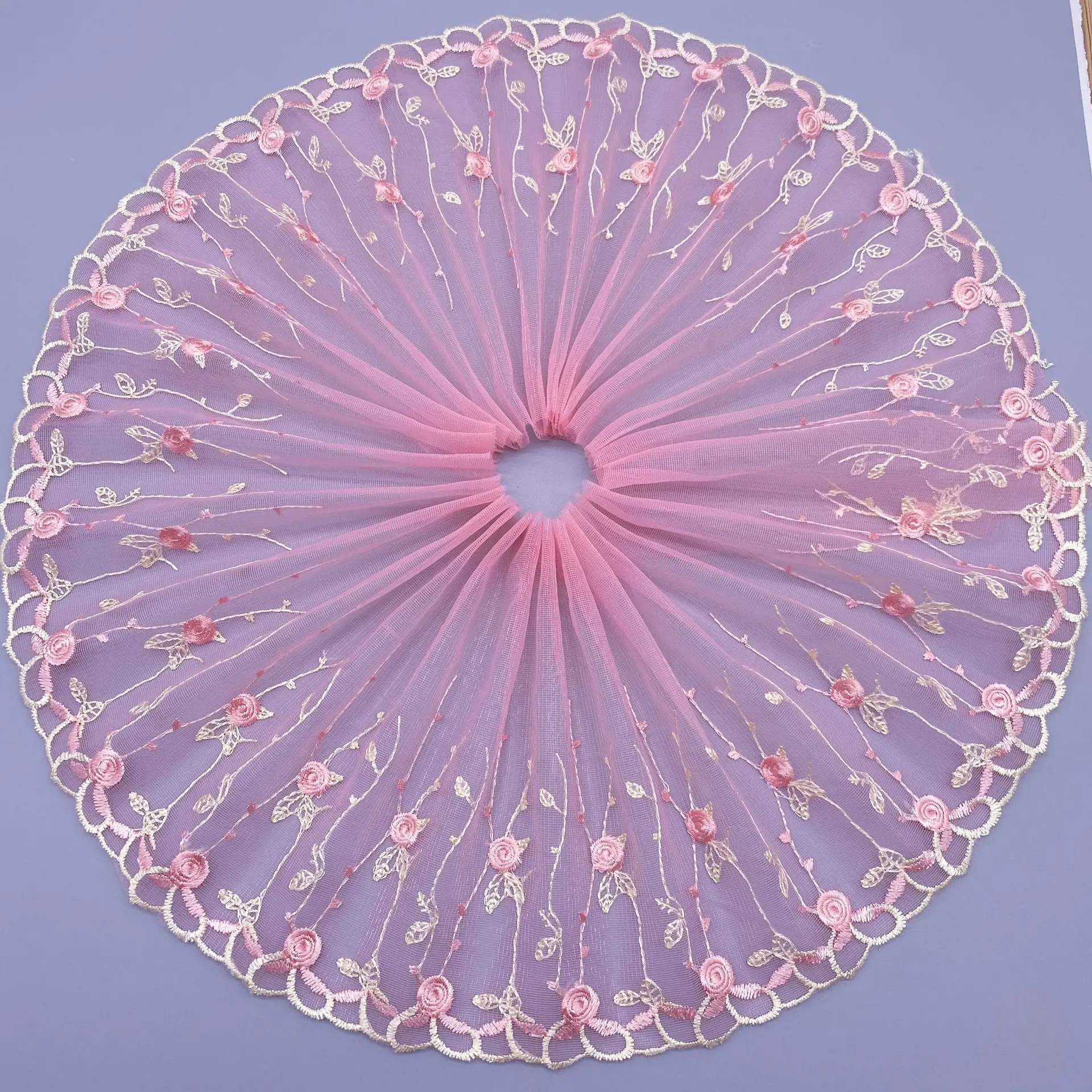 Mesh Fabric Embroidery Lace trimming For Evening Dress,Flower Design Polyester Lace For Doll Toy Decoration