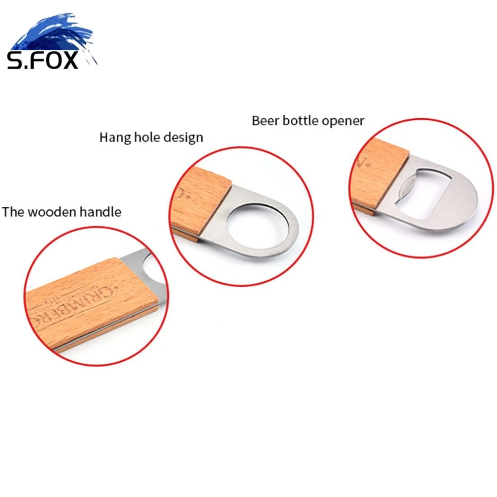 Galvanized Metal Opener with Wooden Handle Beer Bottle Opener and Hang Up Hole