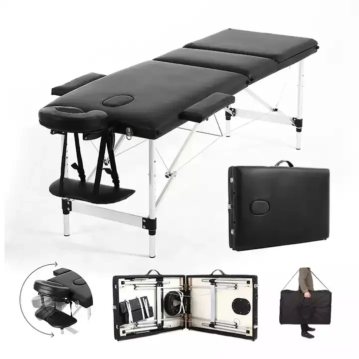 High Quality Aluminum Alloy Three Fold Portable Massage Table Bed