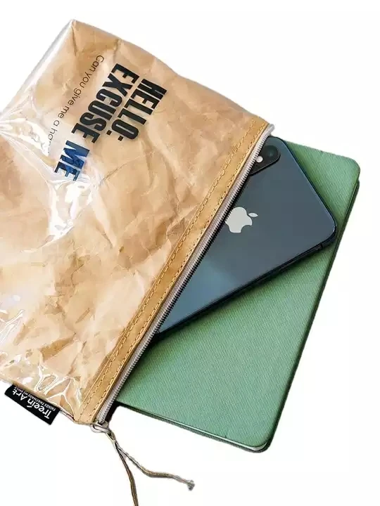 New Arrival Waterproof PVC Outer Layer Tyvek Kraft Color Cosmetic Bag Travel Makeup Bag Washable Dupont Paper Storage Pouch