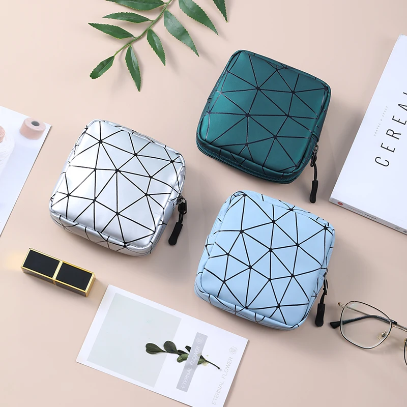 Custom Lozenge PU Leather Portable Mini Cute Fashion Cosmetic Bag Waterproof Girl Sanitary Napkin Pad Makeup Pouch