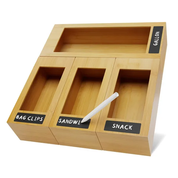 Sandwich Bag Organizer with Chalk Pen Blackboard 4 Piece Compatible Ziplock Bag Organizer for Kitchen Drawer