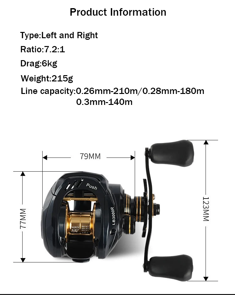 NEWMAJOR 6kg 7.2:1 Baitcasting Reel Left Right Hand Nylon Casting Reel for River Lake Stream Fishing Fake Bait Spinning Method