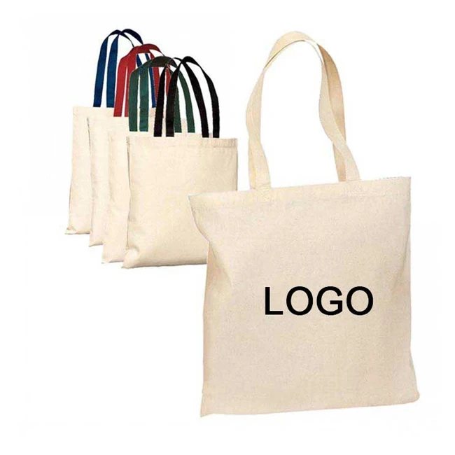 Promotional Carry Long Handle Customer Design Shopping Tote 100% Cotton Bag With Logo