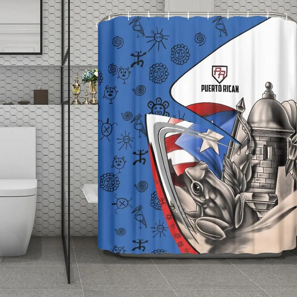 Custom Puerto Rico Flag Shower Curtain Bathroom Print On Demand Designer Fabric Shower Curtains Sets Wholesale Shower Curtains