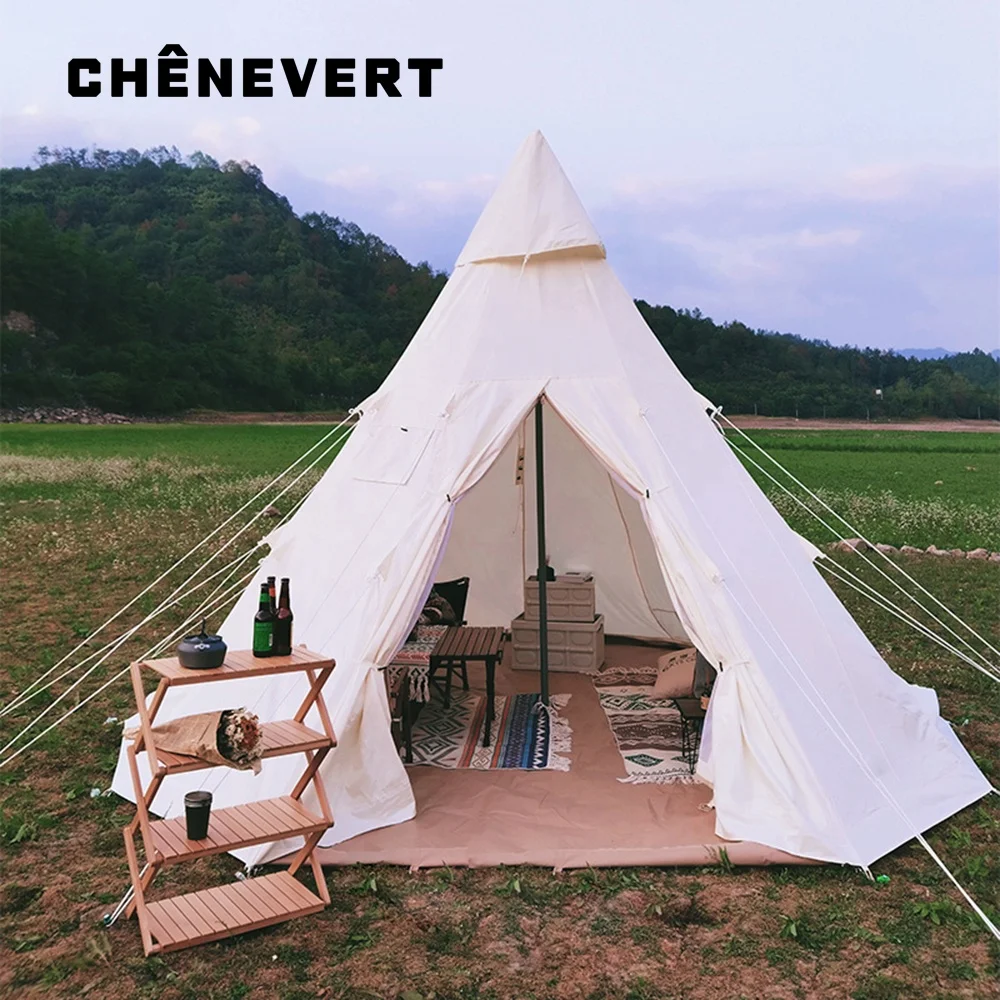 5M*5M*3.5M Indian Tipi Tent Cotton Canvas Pyramid Camping Teepee Tent Cotton Oxford Tent Without Centre Pole Waterproof Pyramid