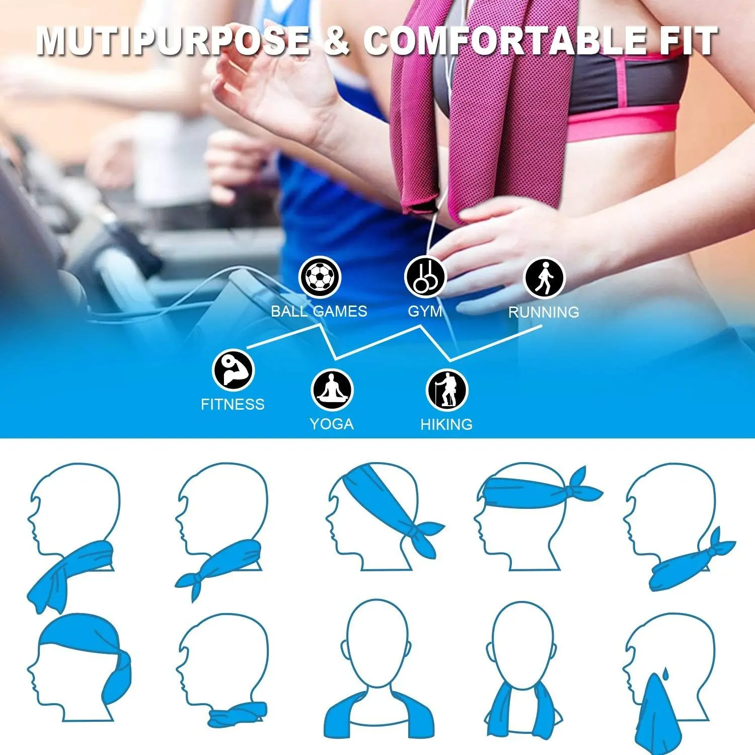 Hot sell gym sweat ice cold sports towels and cooling towel for fitness microfiber gym sport Pva cooling towel