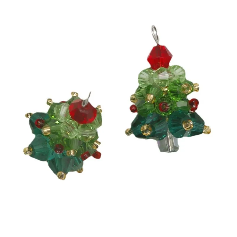 Christmas series glass beaded braided color contrast holiday Christmas tree earrings pendant DIY charm beads